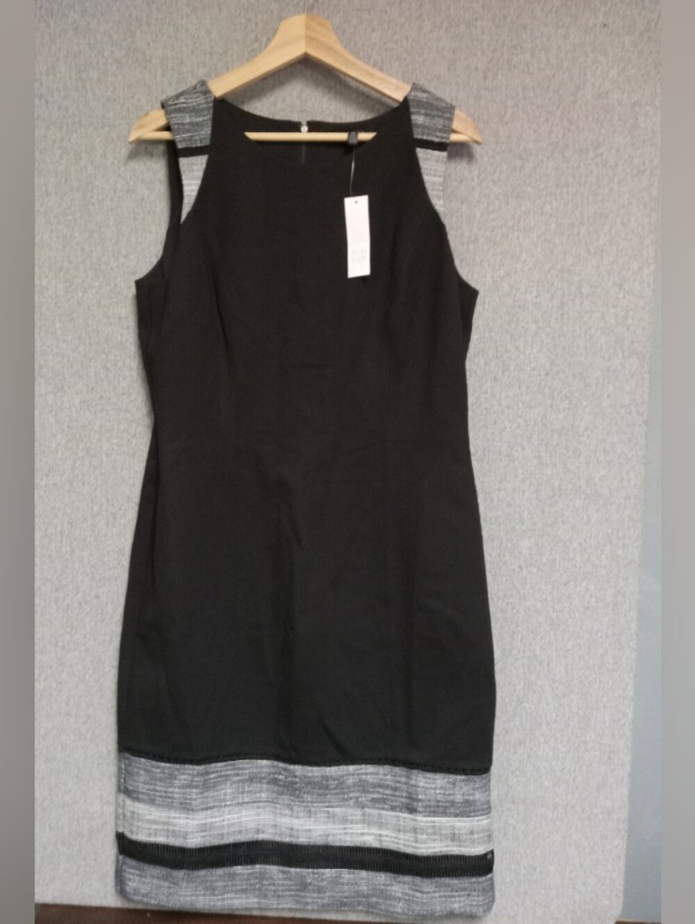 White House Black Market Black Midi Dress with Gray Trim